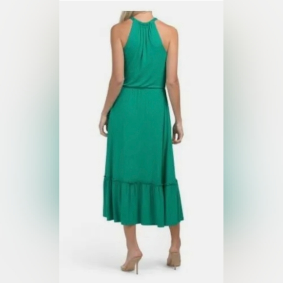 NWOT Cynthia Rowley Halter Midi Dress Green Ruffle Stretchy S Pockets - Picture 3 of 3
